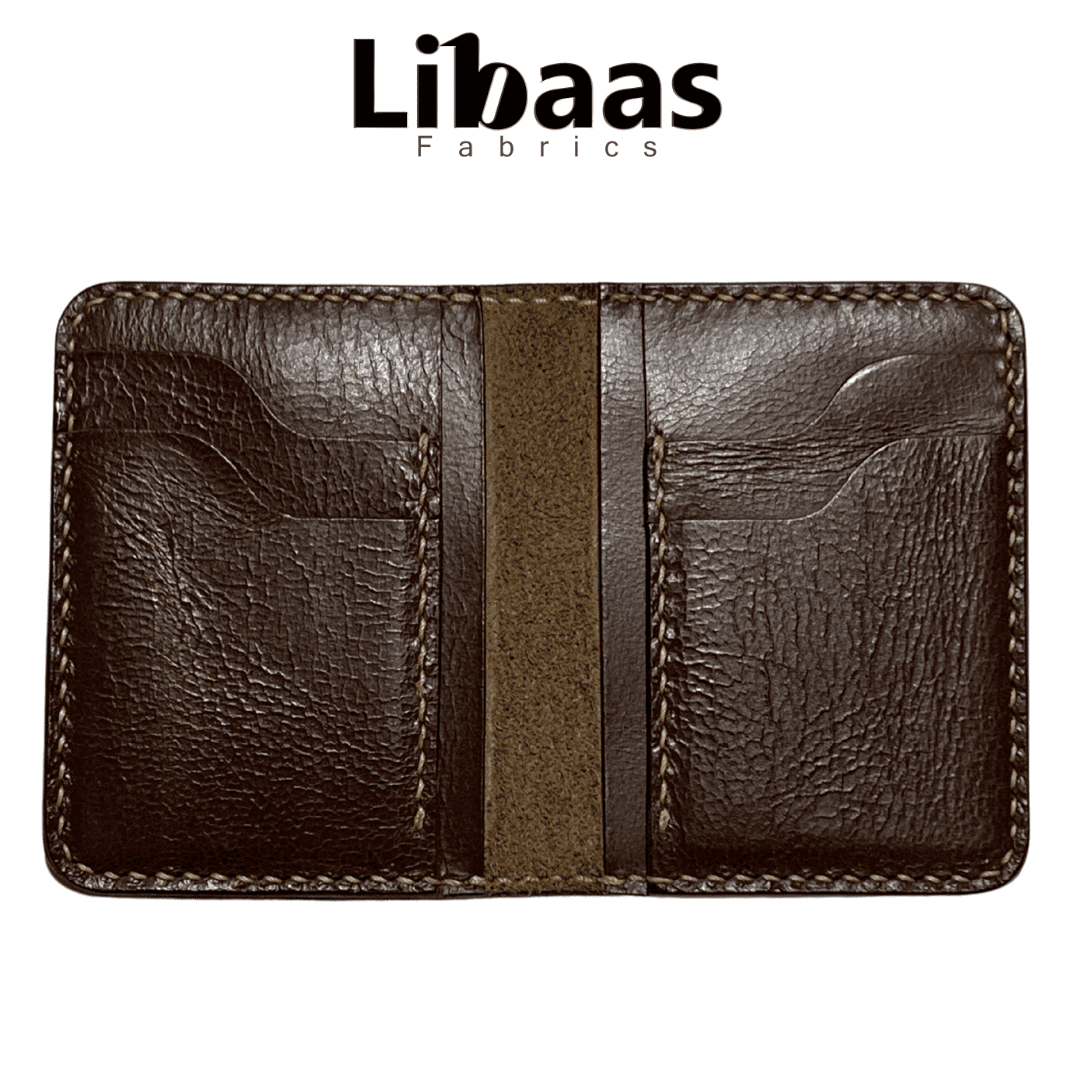Chinese Handmade Leather Wallet – Dark Brown | Bi - Fold & Compact - Libaas Fabrics