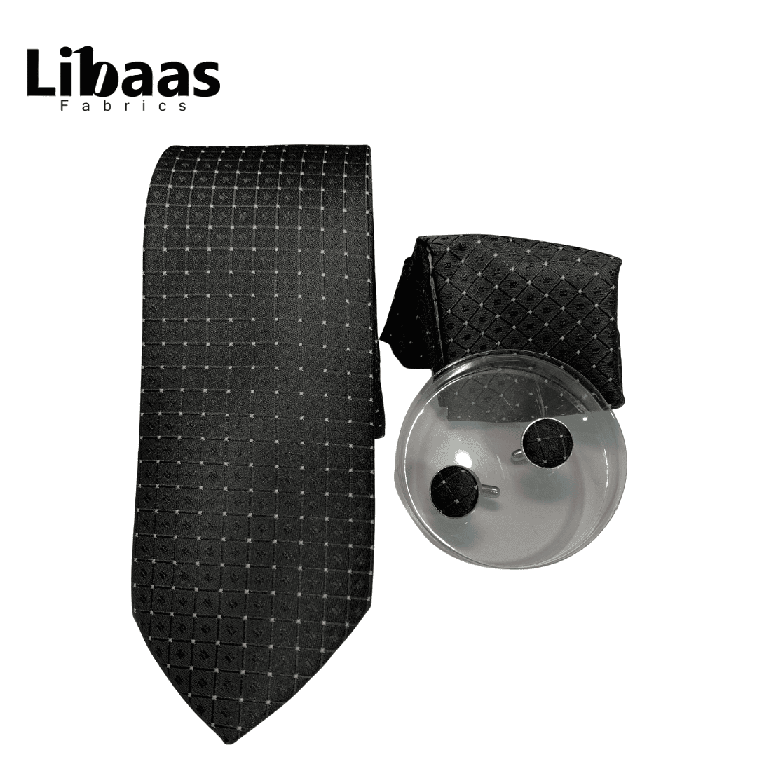 Luxury 3 - Piece Tie Set – Black with Diamond Grid Texture - Libaas Fabrics