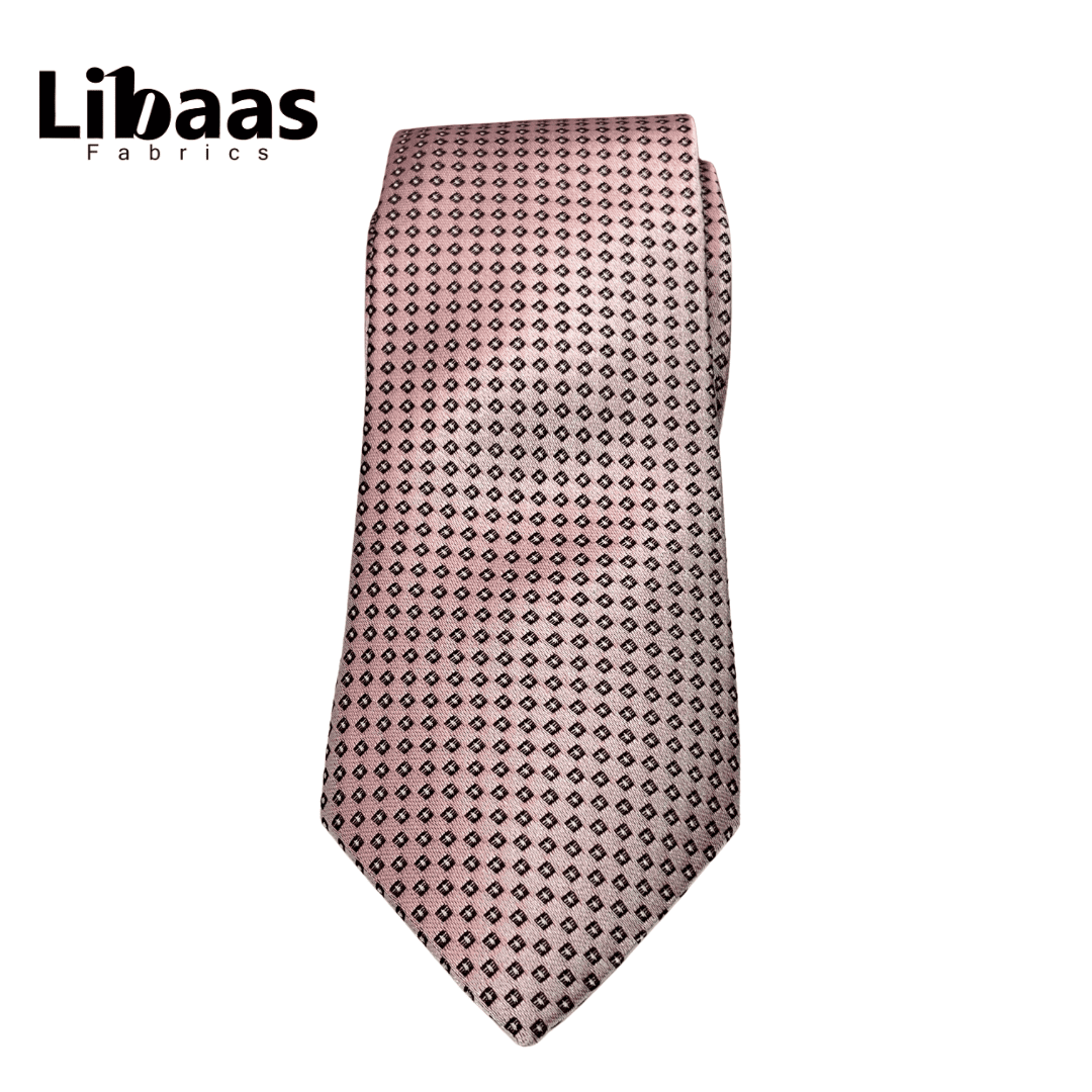 Luxury 3 - Piece Tie Set – Blush Pink with Black Diamond Pattern - Libaas Fabrics