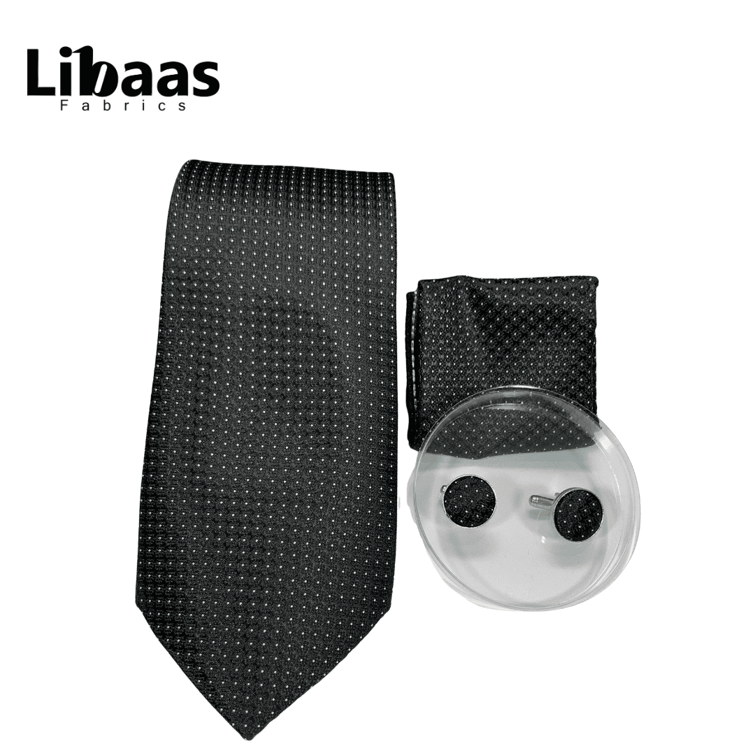 Luxury 3 - Piece Tie Set – Classic Black with Fine Dot Pattern - Libaas Fabrics