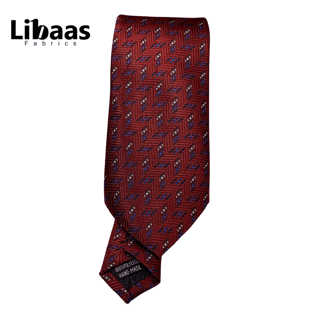 Luxury 3 - Piece Tie Set – Deep Red with Chevron & Dot Detail - Libaas Fabrics