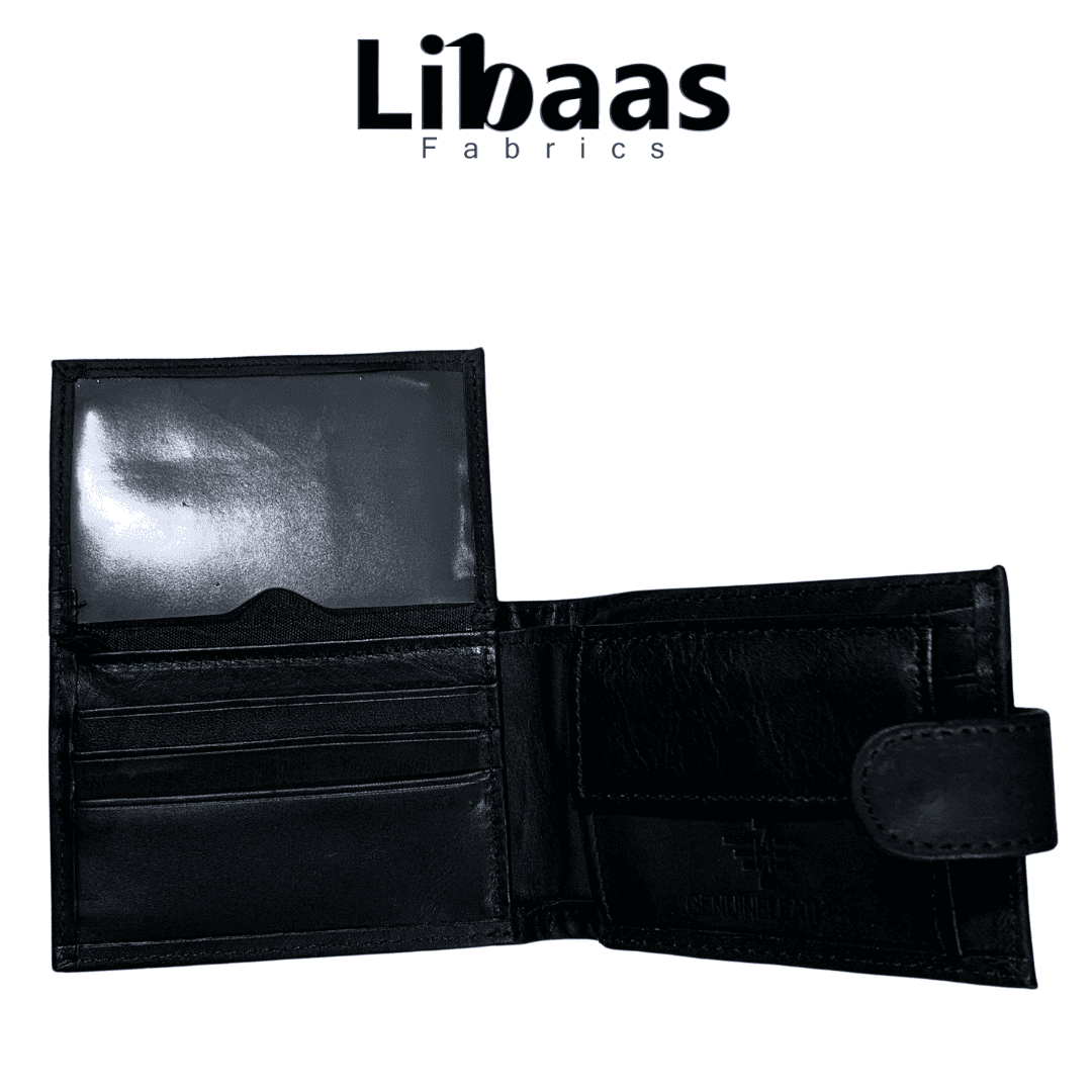 Men’s Bi - Fold Leather Wallet with Coin Pocket & ID Holder Black - Libaas Fabrics