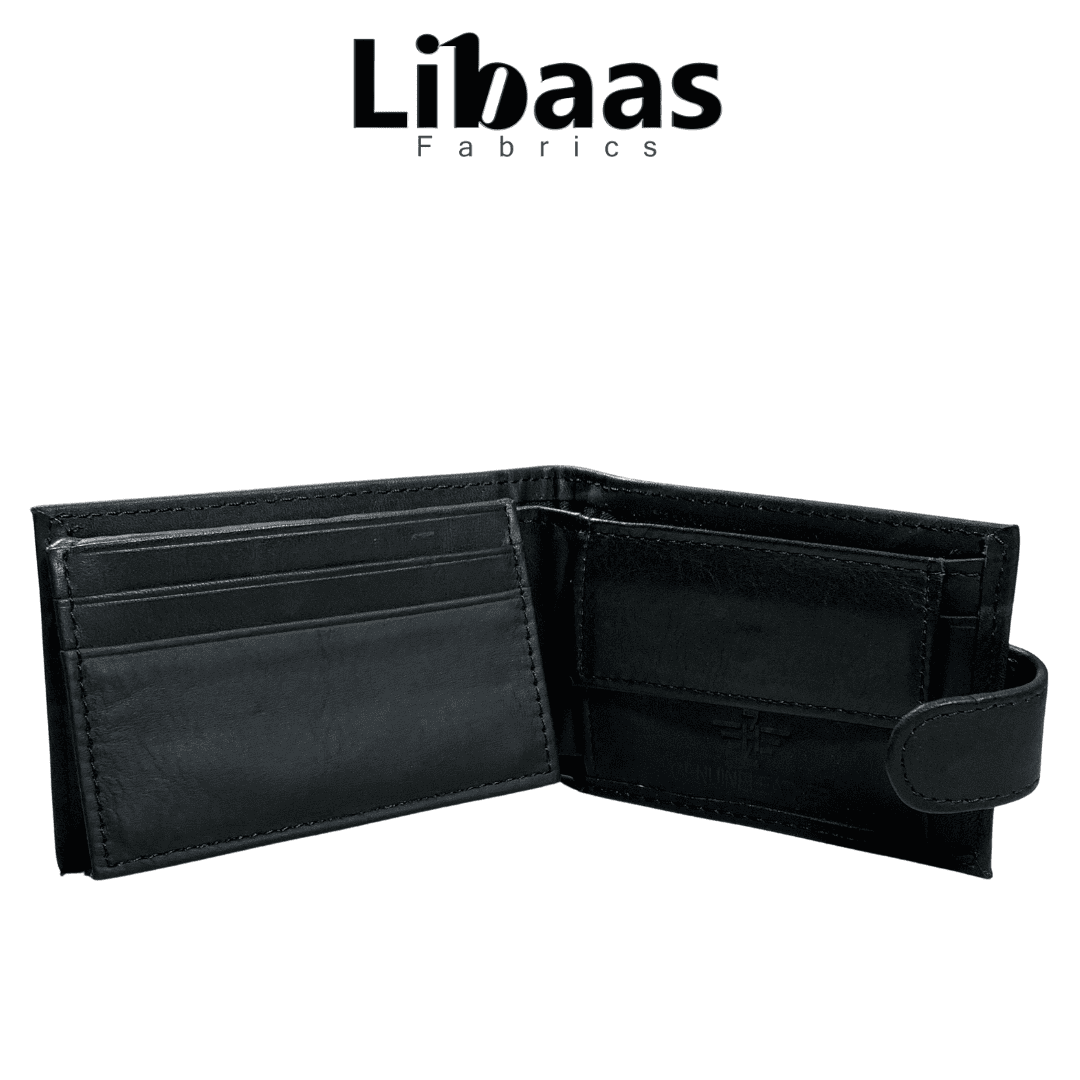 Men’s Bi - Fold Leather Wallet with Coin Pocket & ID Holder Black - Libaas Fabrics