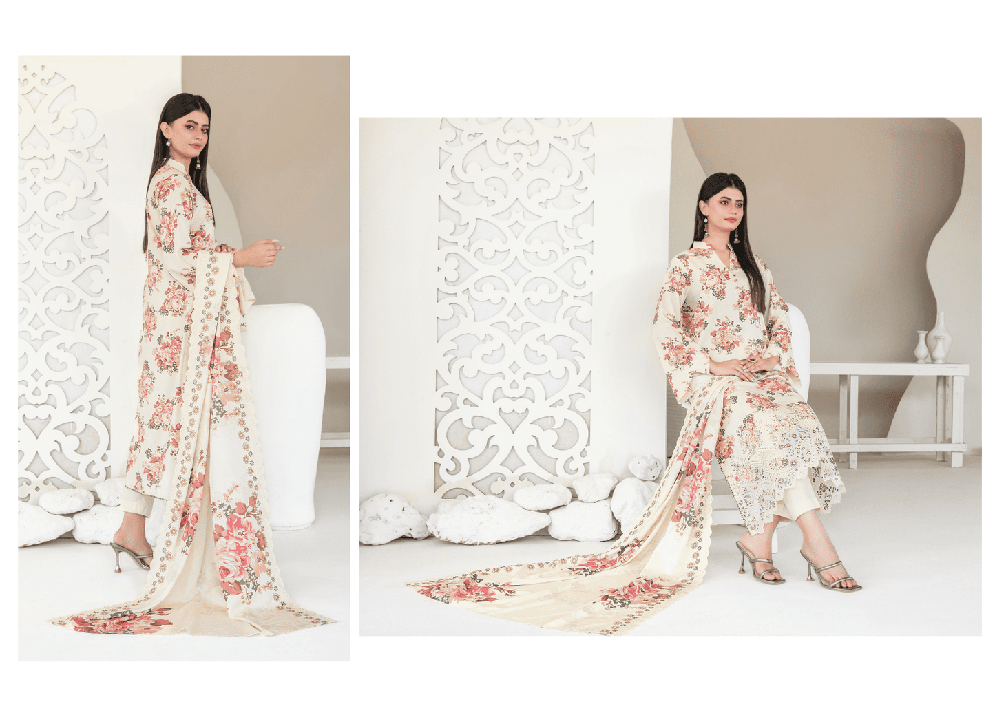 MUSKAAN digital print cutwork shirt, dupatta, trouser - By TAWAKAL (Unstitched) - Libaas Fabrics