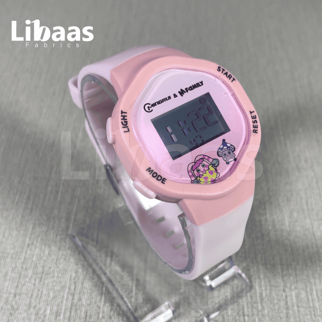 Pink & White Cartoon Character Watch - Libaas Fabrics