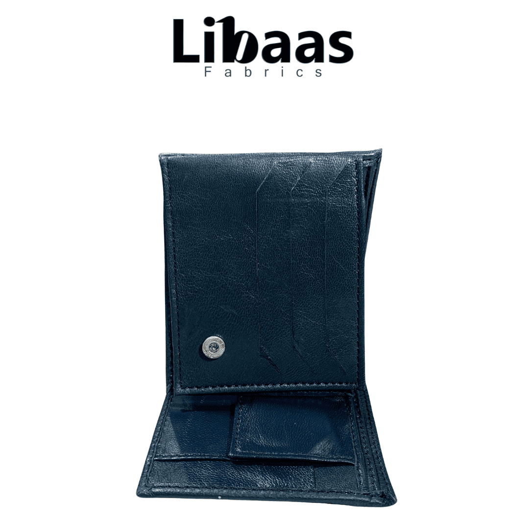 Sheep Leather Tri - Fold Wallet with Transparent ID Slots – Navy Blue - Libaas Fabrics
