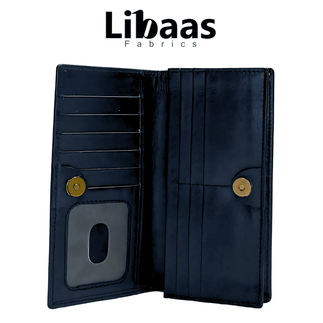 Snap Button Wallet – Black Leather Organizer - Libaas Fabrics