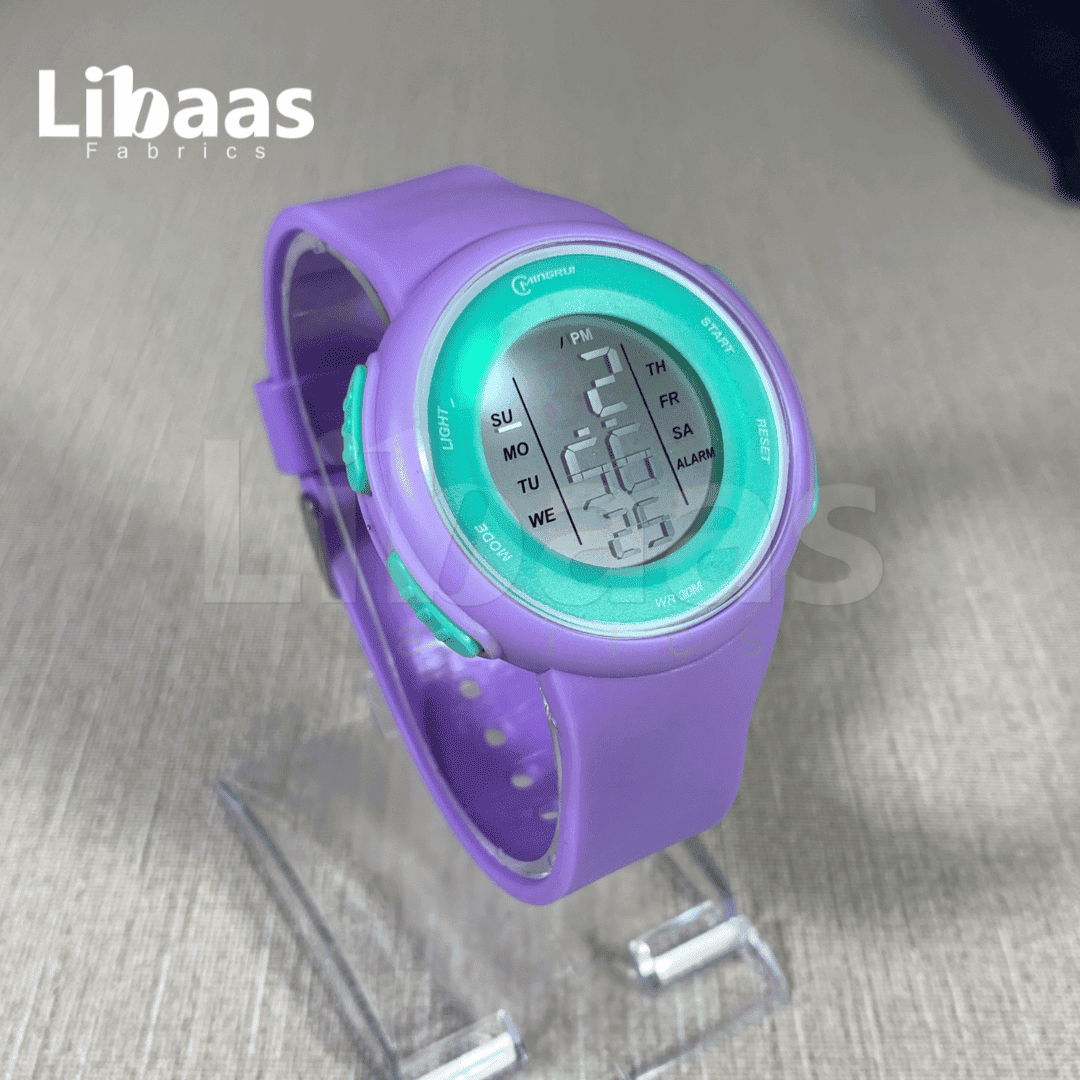 Teal & Purple Round Digital Watch - Libaas Fabrics