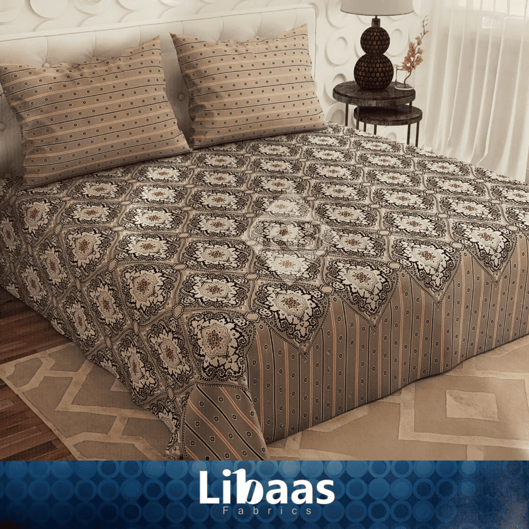 Traditional Gray and orange color Bed Sheet Set - Libaas Fabrics