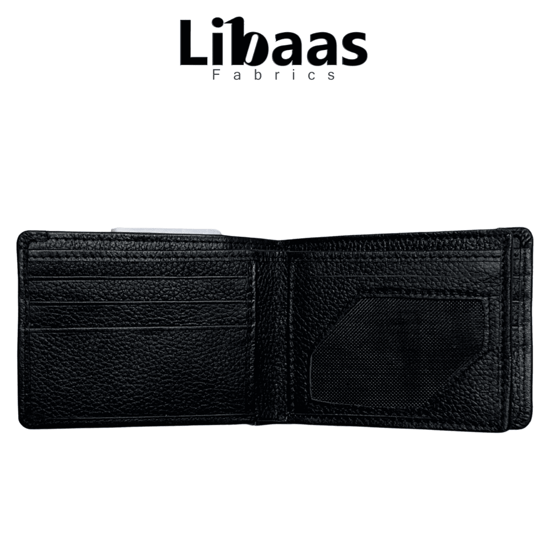 UK5 Wallet – Black | Sleek Leather Bi - Fold with ID Slot - Libaas Fabrics
