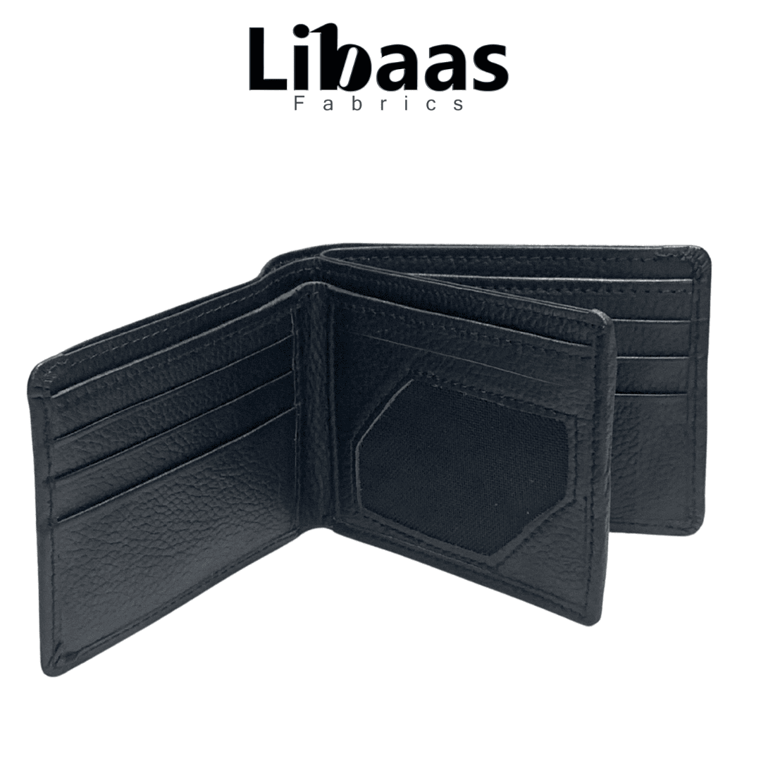 UK5 Wallet – Black | Sleek Leather Bi - Fold with ID Slot - Libaas Fabrics