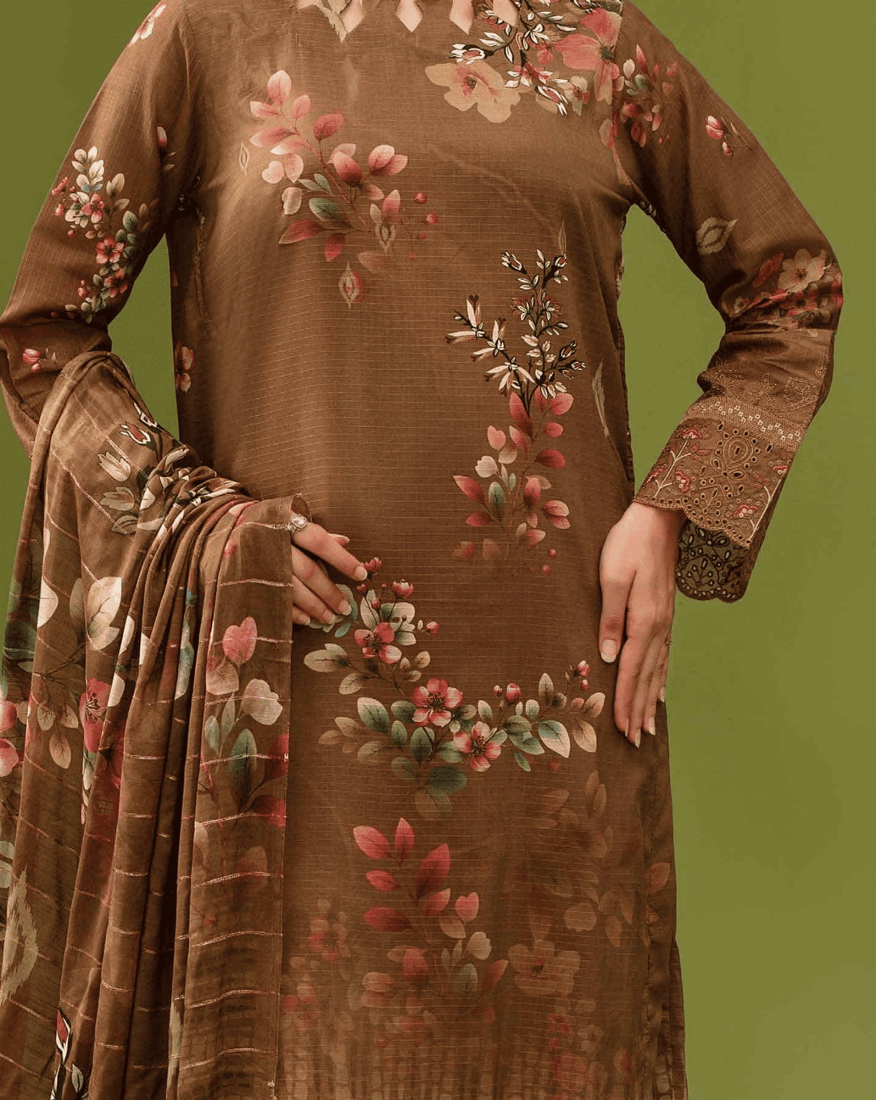 ALEEZAY Viscose EMB Shirt & Dupatta (Unstitched) - Libaas Fabrics