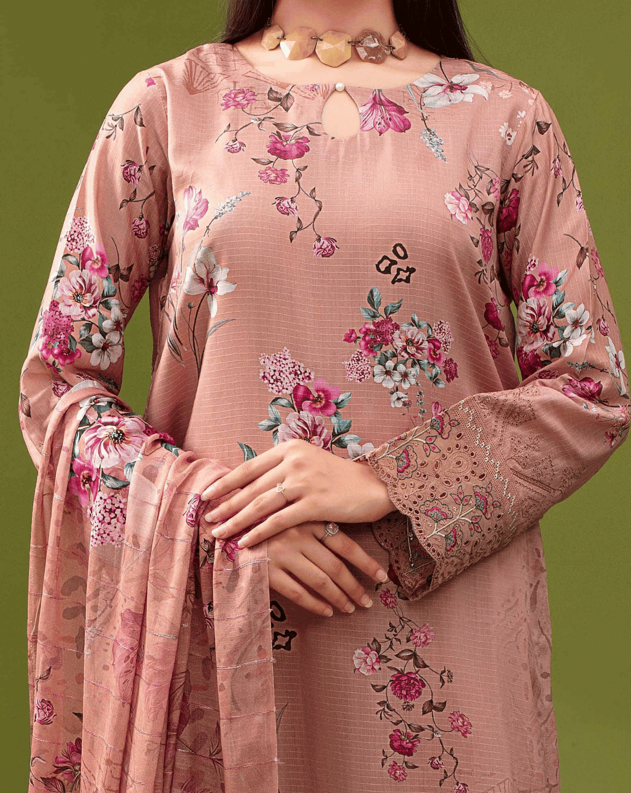 ALEEZAY Viscose EMB Shirt & Dupatta (Unstitched) - Libaas Fabrics