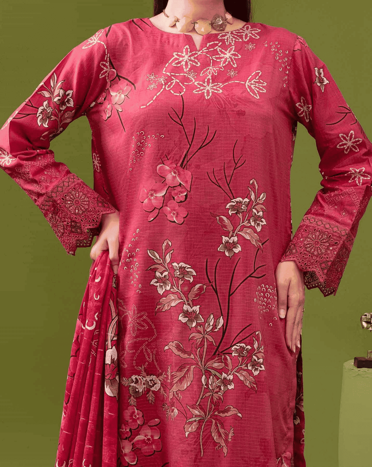 ALEEZAY Viscose EMB Shirt & Dupatta (Unstitched) - Libaas Fabrics