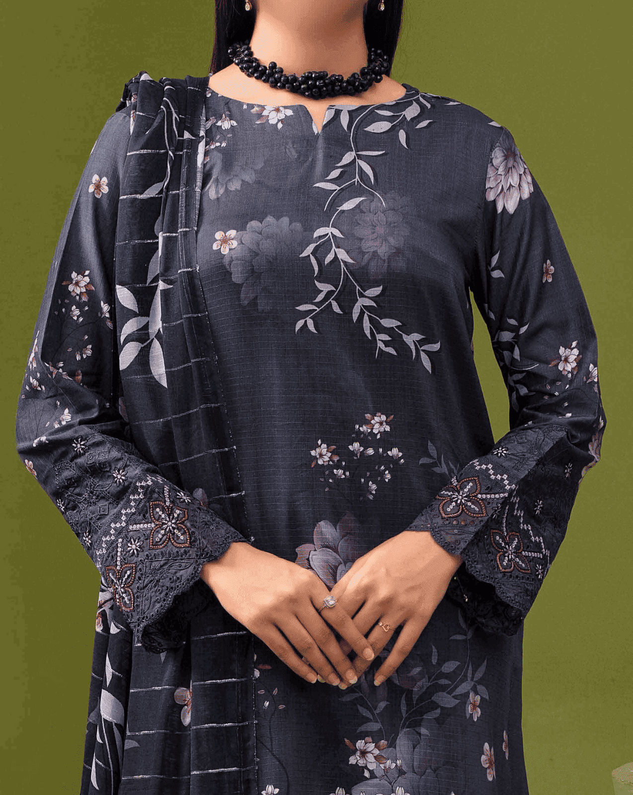 ALEEZAY Viscose EMB Shirt & Dupatta (Unstitched) - Libaas Fabrics