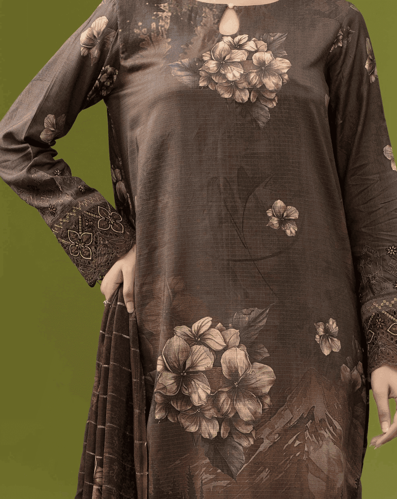 ALEEZAY Viscose EMB Shirt & Dupatta (Unstitched) - Libaas Fabrics