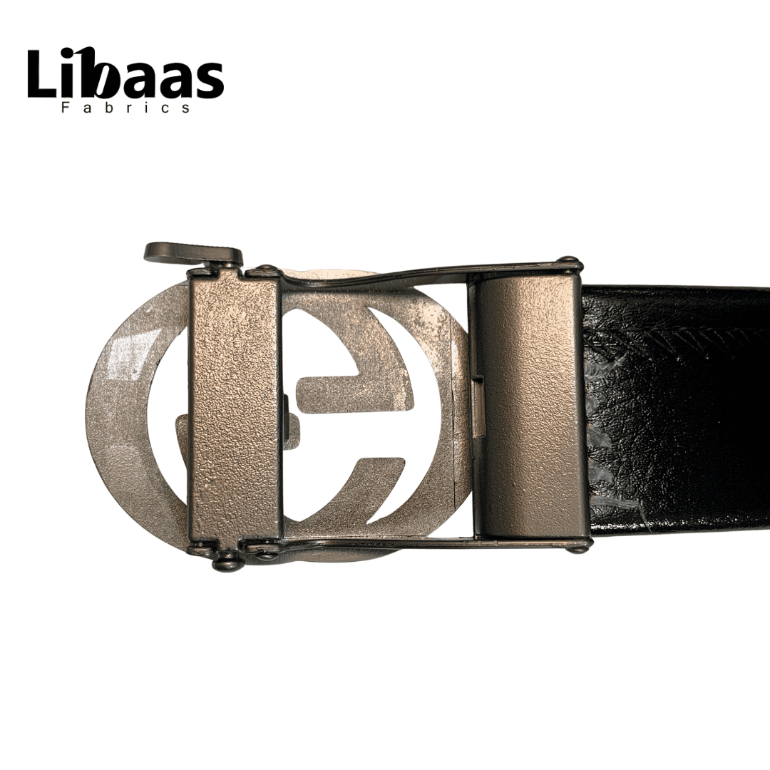 Black Genuine Leather Belt with Dual - Ring Gunmetal Buckle - Libaas Fabrics