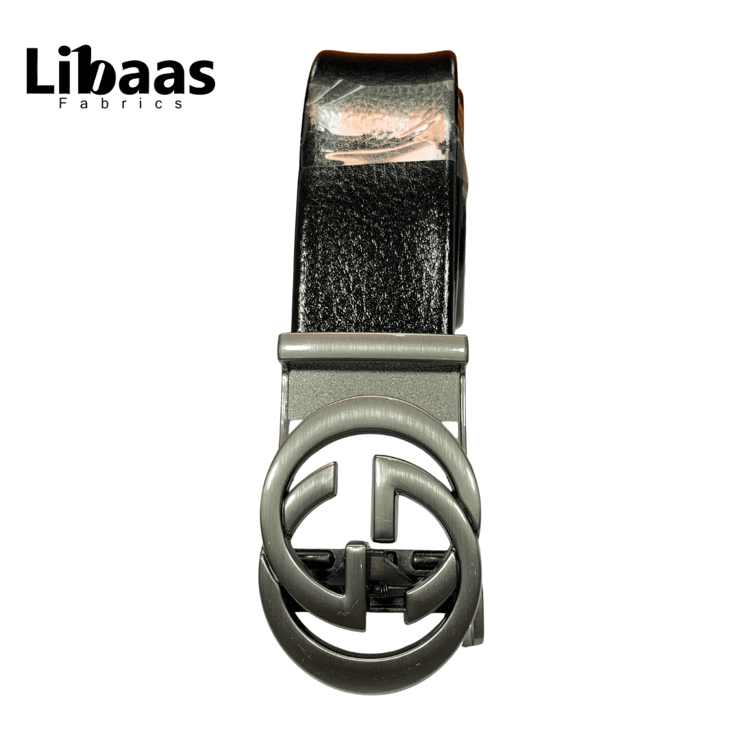 Black Genuine Leather Belt with Dual - Ring Gunmetal Buckle - Libaas Fabrics