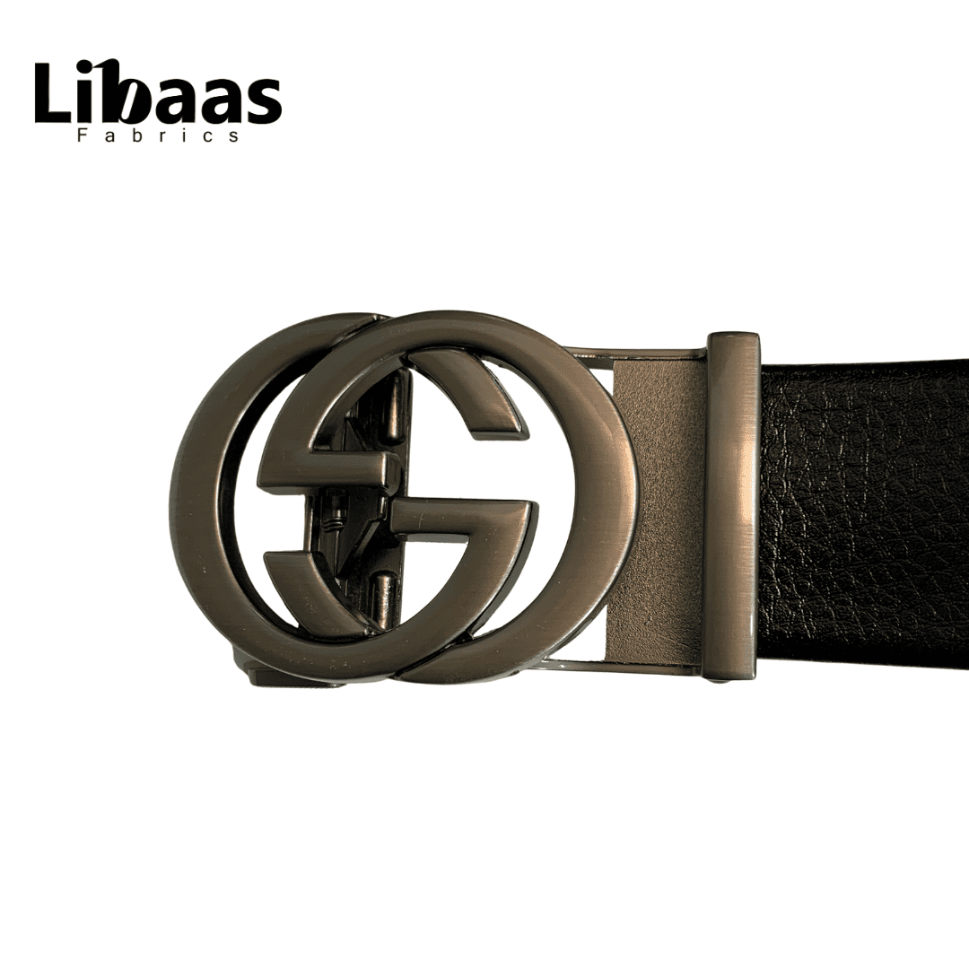 Black Genuine Leather Belt with Dual - Ring Gunmetal Buckle - Libaas Fabrics