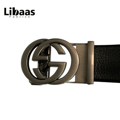 Black Genuine Leather Belt with Dual - Ring Gunmetal Buckle - Libaas Fabrics