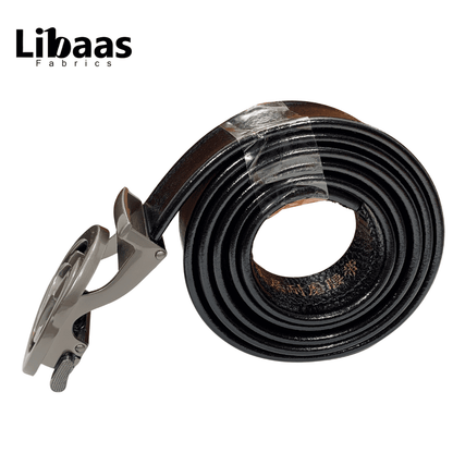 Black Genuine Leather Belt with Dual - Ring Gunmetal Buckle - Libaas Fabrics