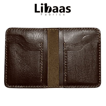 Chinese Handmade Leather Wallet – Dark Brown | Bi - Fold & Compact - Libaas Fabrics