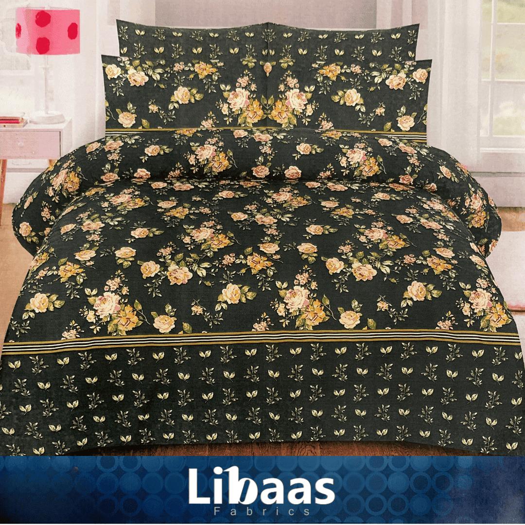 Dark Green Floral Cotton Bed Sheet Set - Libaas Fabrics