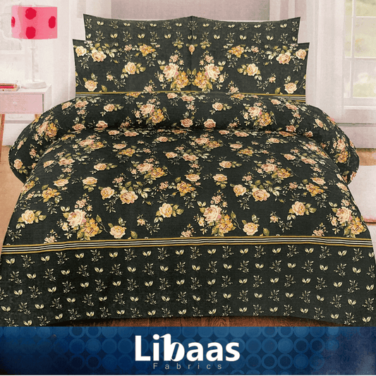 Dark Green Floral Cotton Bed Sheet Set - Libaas Fabrics