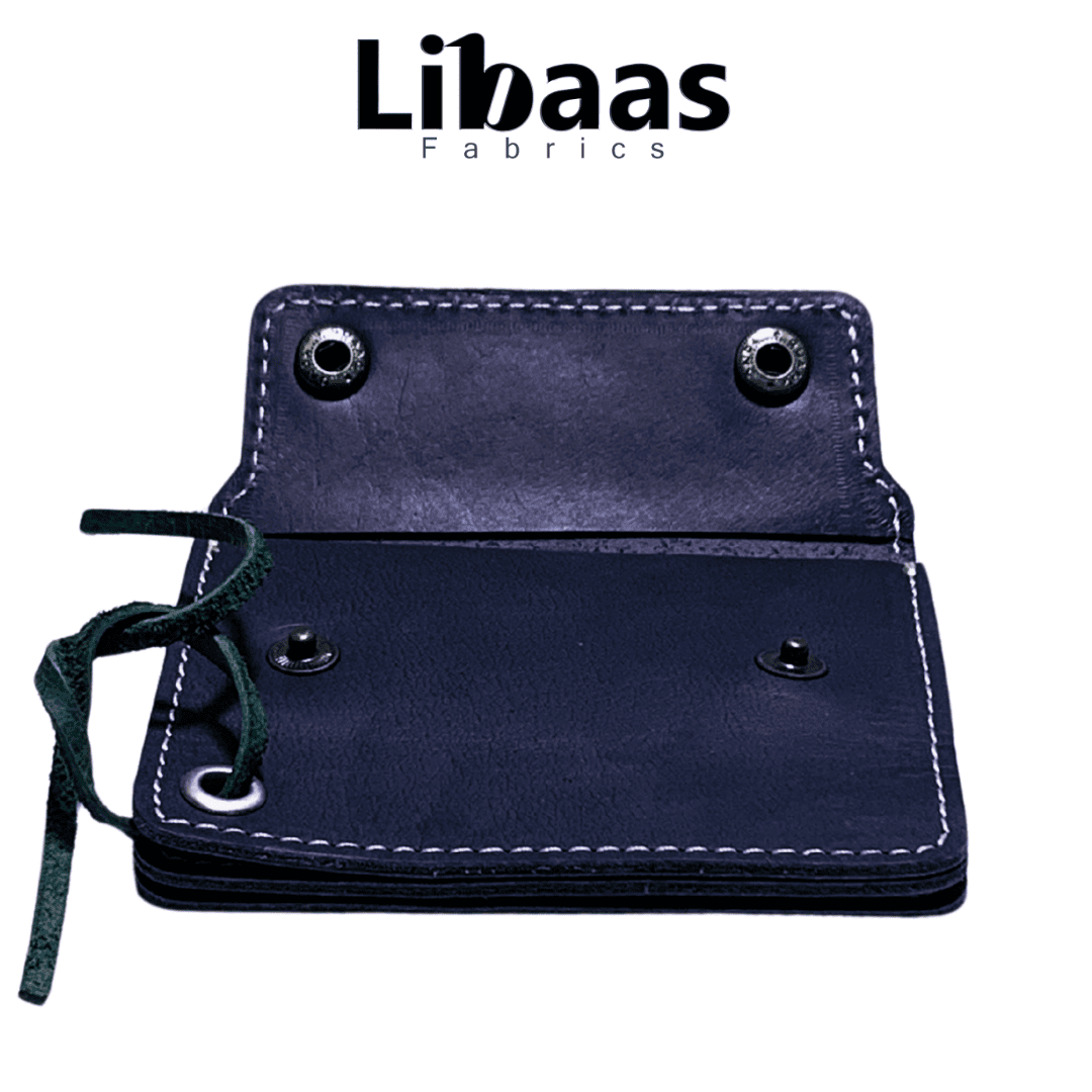 Double Button Leather Wallet – Navy Blue - Libaas Fabrics