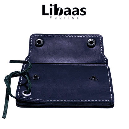 Double Button Leather Wallet – Navy Blue - Libaas Fabrics