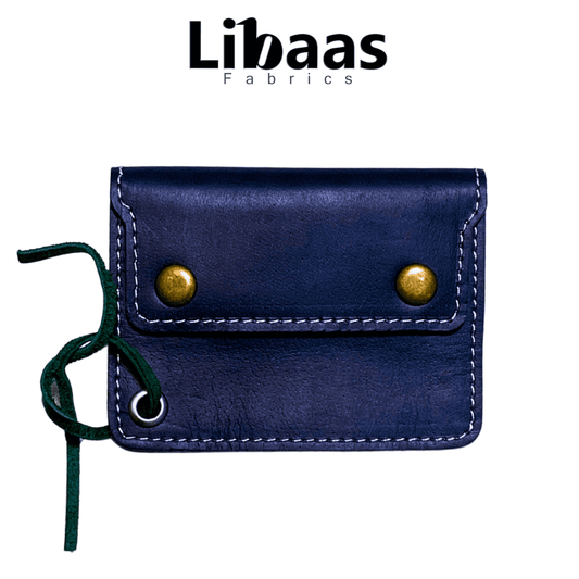Double Button Leather Wallet – Navy Blue - Libaas Fabrics