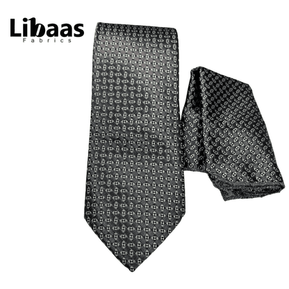 Luxury 3 - Piece Tie Set – Black & Silver with Geometric Weave - Libaas Fabrics