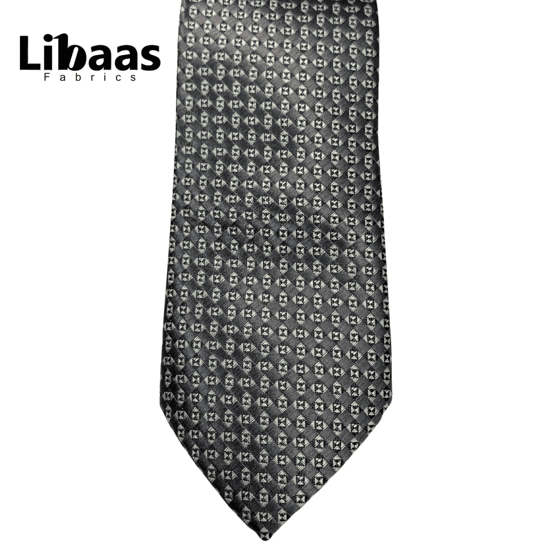 Luxury 3 - Piece Tie Set – Black & Silver with Geometric Weave - Libaas Fabrics