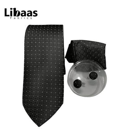 Luxury 3 - Piece Tie Set – Black with Diamond Grid Texture - Libaas Fabrics