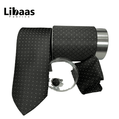 Luxury 3 - Piece Tie Set – Black with Diamond Grid Texture - Libaas Fabrics