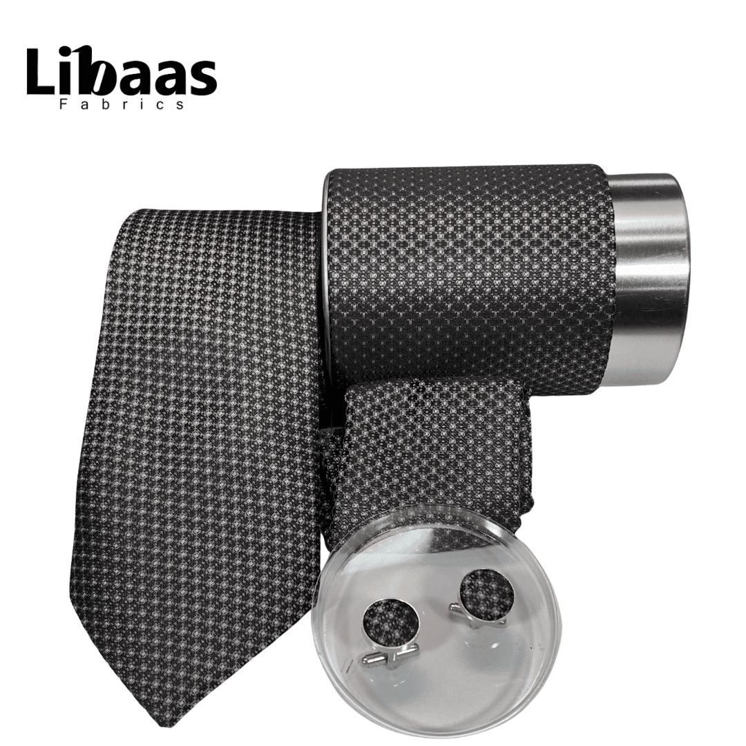 Luxury 3 - Piece Tie Set – Black with Micro Cross Pattern - Libaas Fabrics