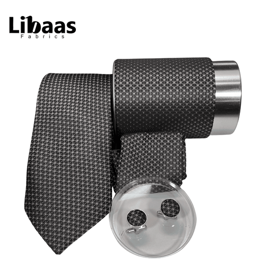 Luxury 3 - Piece Tie Set – Black with Micro Cross Pattern - Libaas Fabrics