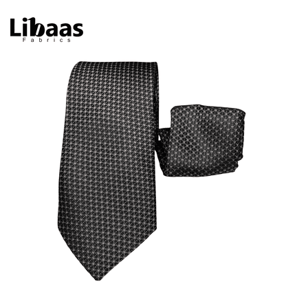 Luxury 3 - Piece Tie Set – Black with Micro Cross Pattern - Libaas Fabrics