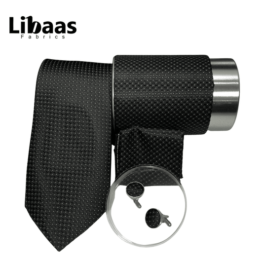 Luxury 3 - Piece Tie Set – Classic Black with Fine Dot Pattern - Libaas Fabrics
