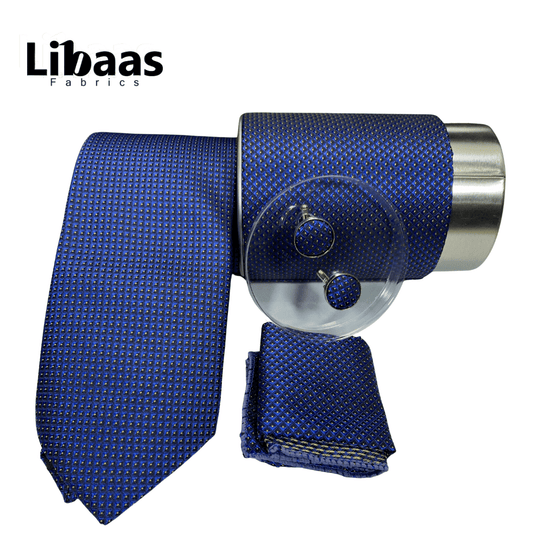 Luxury 3 - Piece Tie Set – Midnight Blue with Micro Dot Pattern - Libaas Fabrics