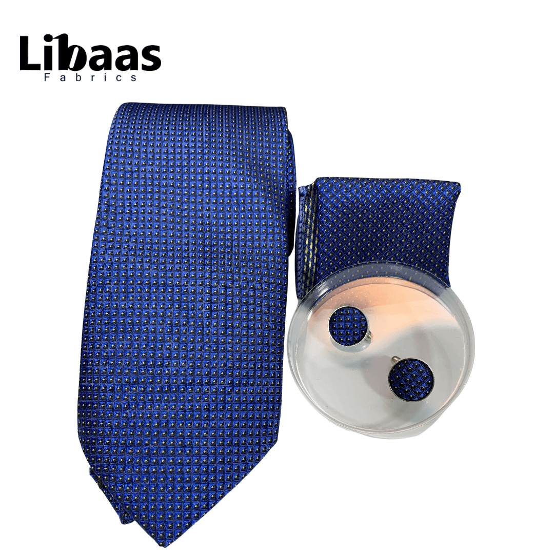 Luxury 3 - Piece Tie Set – Midnight Blue with Micro Dot Pattern - Libaas Fabrics