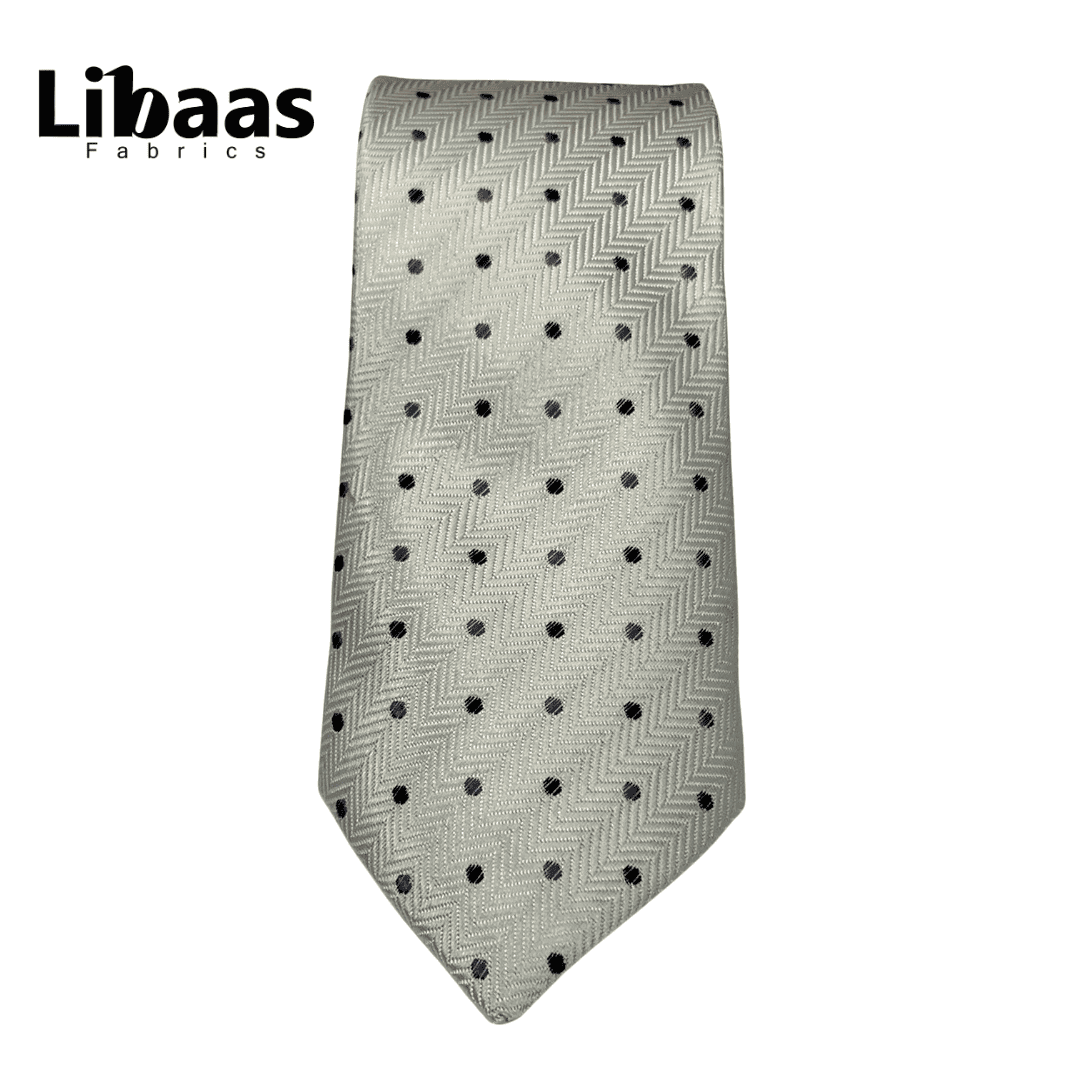 Luxury 3 - Piece Tie Set – Off - White with Polka Dots & Herringbone Weave - Libaas Fabrics