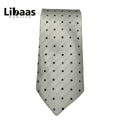 Luxury 3 - Piece Tie Set – Off - White with Polka Dots & Herringbone Weave - Libaas Fabrics
