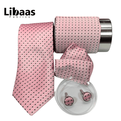 Luxury 3 - Piece Tie Set – Pink with Black Polka Dots - Libaas Fabrics