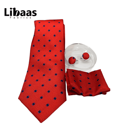 Luxury 3 - Piece Tie Set – Red with Blue Dot Pattern - Libaas Fabrics