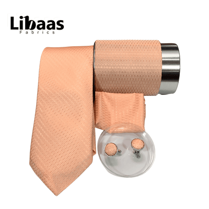 Luxury 3 - Piece Tie Set – Soft Peach with Textured Weave - Libaas Fabrics