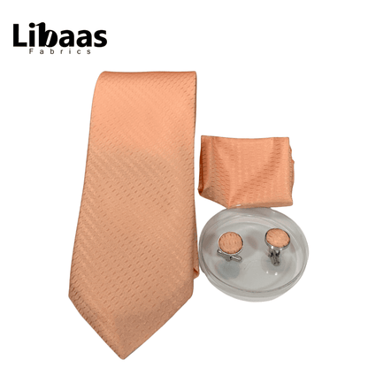 Luxury 3 - Piece Tie Set – Soft Peach with Textured Weave - Libaas Fabrics