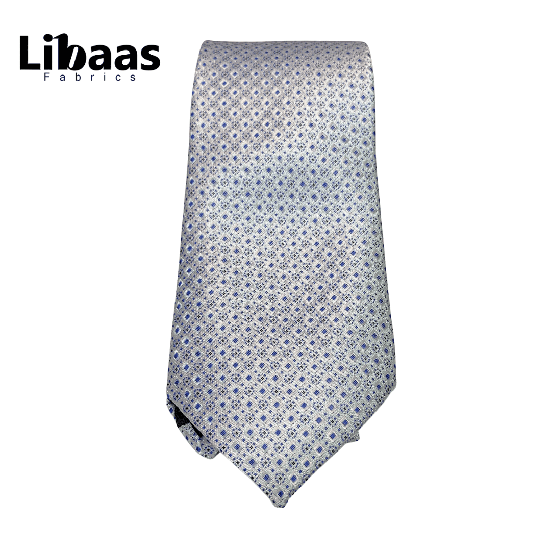 Luxury 3 - Piece Tie Set – White with Blue Geometric Design - Libaas Fabrics