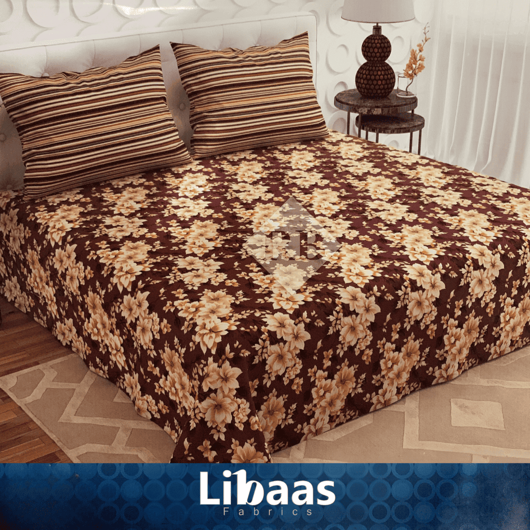 Maroon Floral Cotton Bed Sheet Set - Libaas Fabrics
