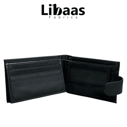 Men’s Bi - Fold Leather Wallet with Coin Pocket & ID Holder Black - Libaas Fabrics